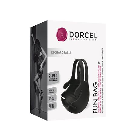 Dorcel Fun Bag Rechargeable Silicone Vibrating Cockring &amp; Testicle Stimulator Black