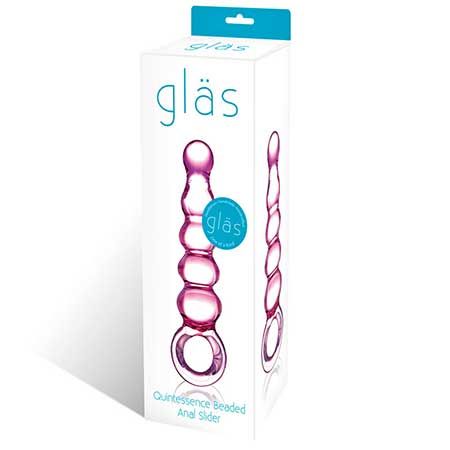 Glas 7.5 in. Quintessence Beaded Anal Slider Glass Dildo with Ring Handle