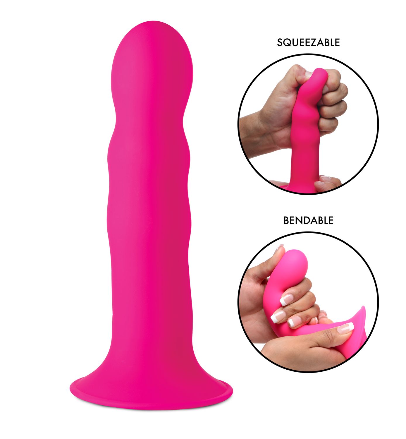 Squeezable Wavy Dildo, Color: Pink