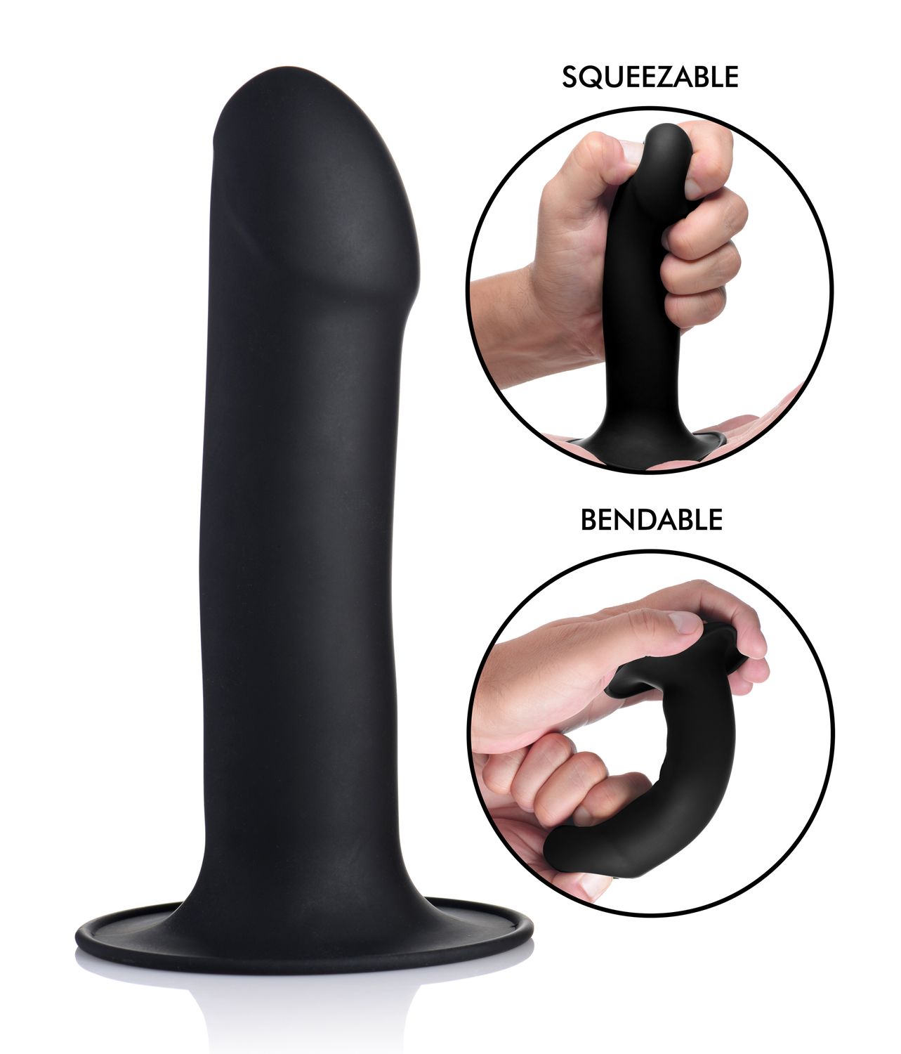 Squeezable Phallic Dildo, Color: Black