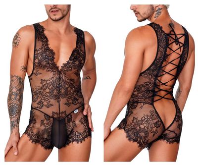  Lace Bodysuit , Color: Black, Size: S