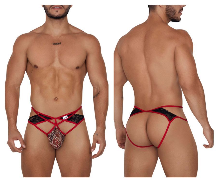  Lace Jockstrap , Color: Red-Print, Size: S/M