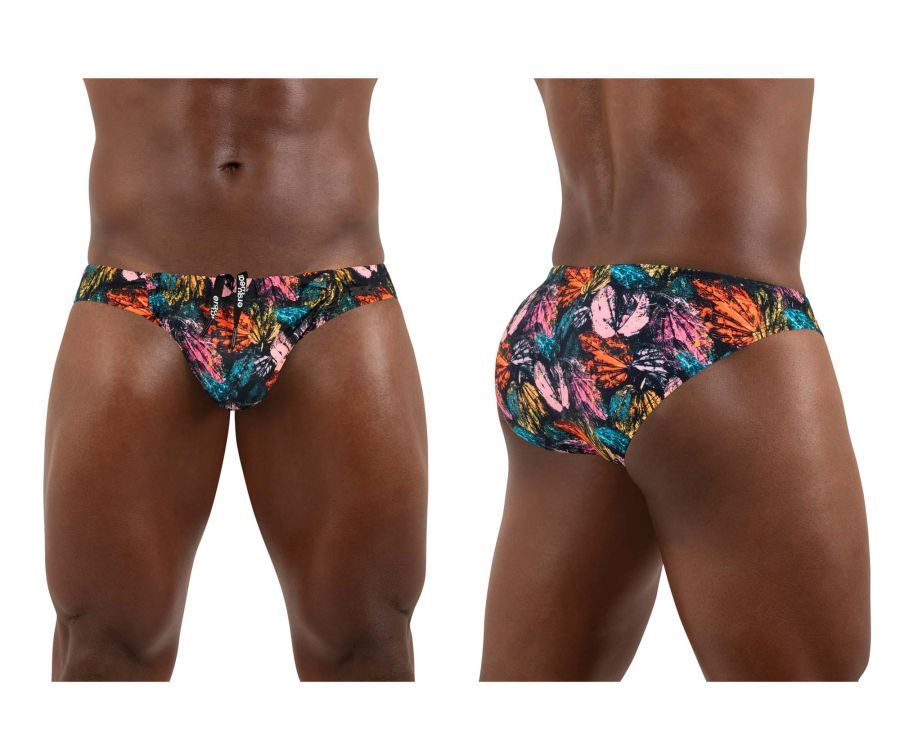  FEEL SW Swim Briefs , Color: Pink Leaves, Size: L