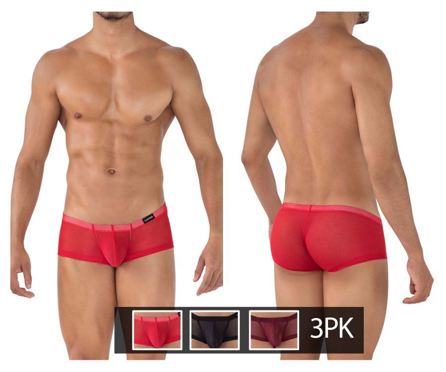  3PK Australian Latin Trunks , Color: Red-Black-Grape, Size: XL