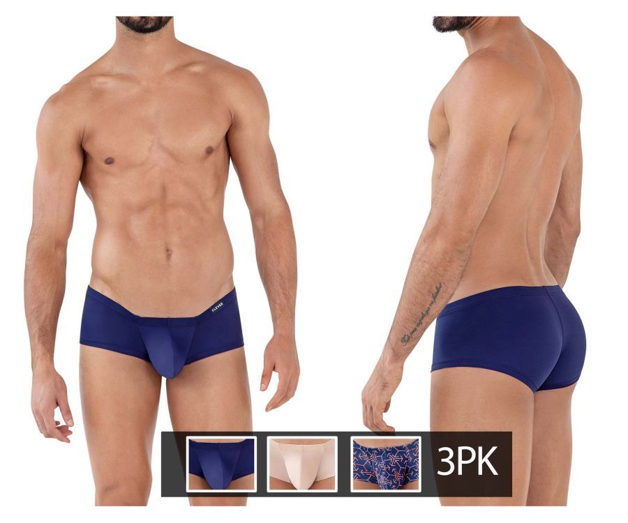  3PK Australian Latin Trunks , Color: Beige-Blue-Dark Blue, Size: M