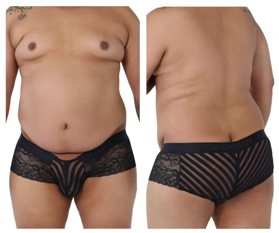  Lace-Mesh Trunks , Color: Black, Size: 1-2XL