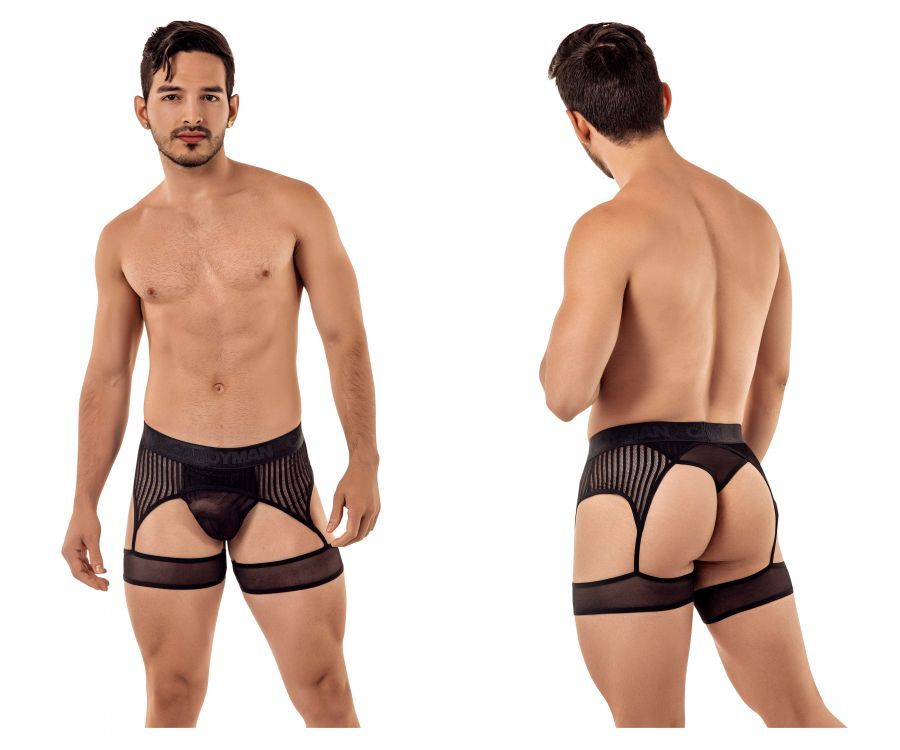  Stripes Gaterbelt Thongs , Color: Black, Size: S