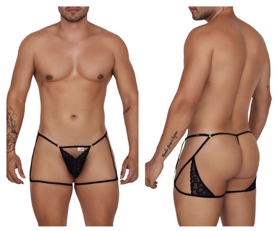  Garter Thongs , Color: Black, Size: S/M