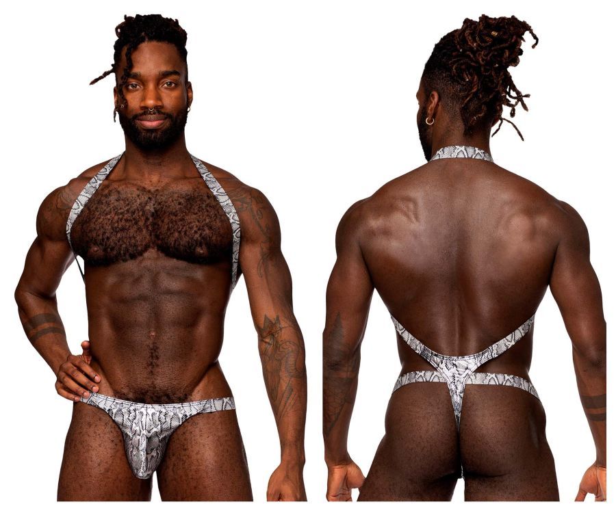  S-naked Shoulder Sling Harness Thong , Color: Silver-Black, Size: S/M