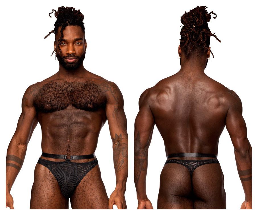  Rude Awakening Strap Thong , Color: Black, Size: S/M