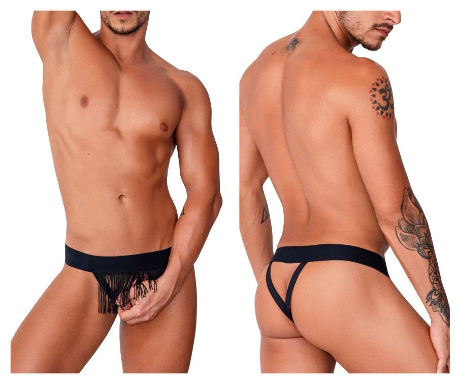  Fringe Thongs , Color: Black, Size: S/M
