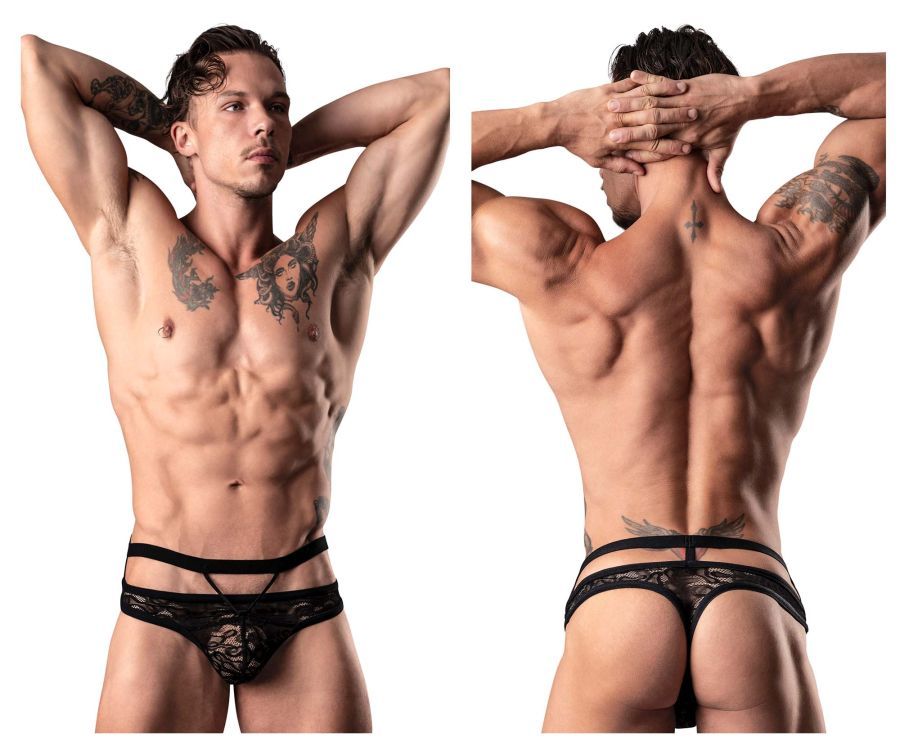  Lucifer Cut Out Strappy Thong , Color: Black, Size: S/M