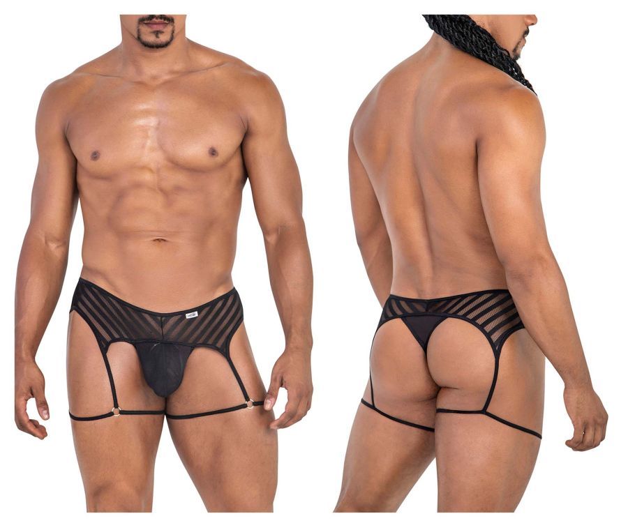 Mesh Garter Thongs , Color: Black, Size: S/M