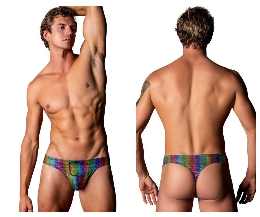  Pack N Play Thong with Front Condom Pouch , Color: Rainbow, Size: S/M