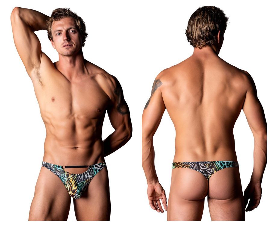  Go Wild Thong with 2 Rings , Color: Multi Animal, Size: S/M