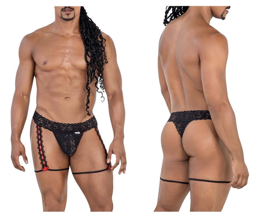  Lace Garter Thongs , Color: Black, Size: S/M