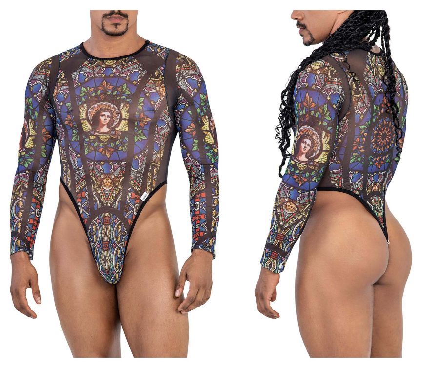  Stained Glass Bodysuit , Color: Black-Print, Size: S/M