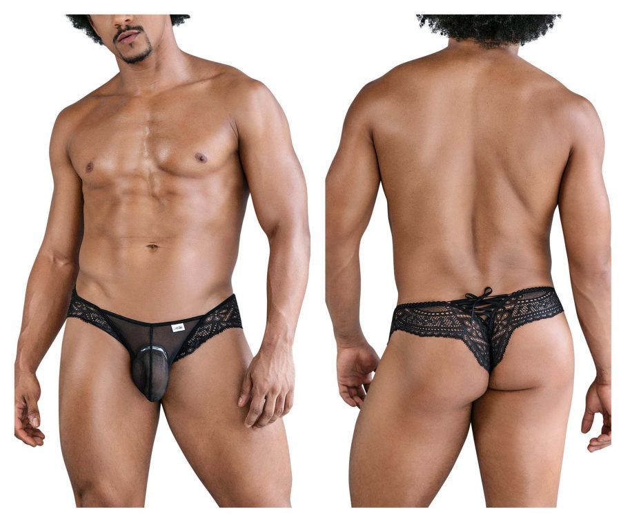  Lace-Mesh Thongs , Color: Black, Size: S/M