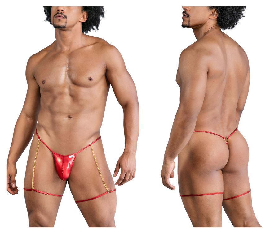  Chain-Garter Thongs , Color: Red, Size: S/M