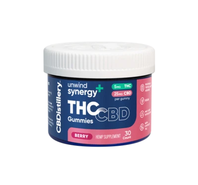 Unwind Synergy+ THC & CBD Gummies – 5mg THC + 25mg CBD - Free Shipping!