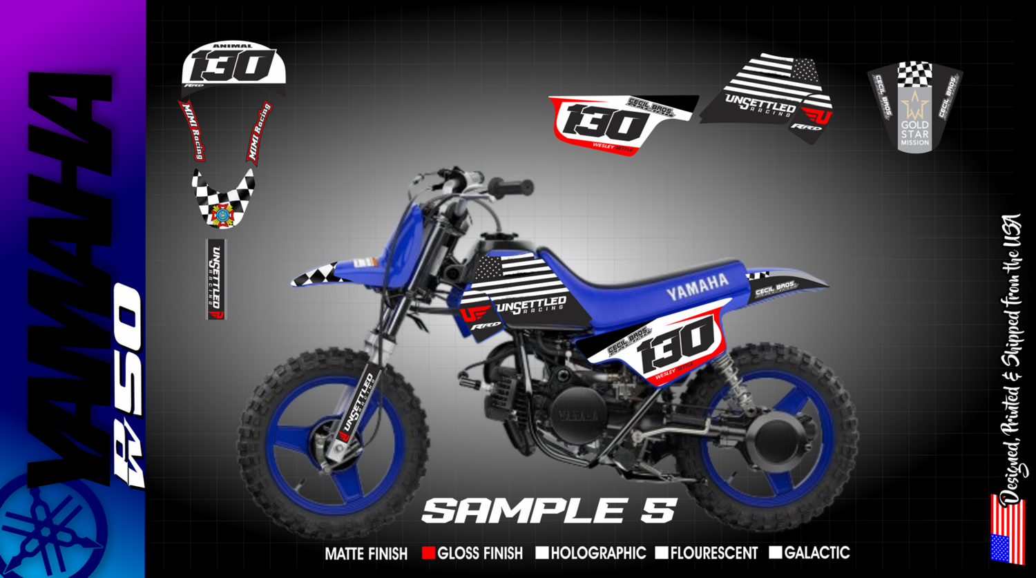 Full Custom Graphic Kit For Yamaha PW 50 (Pee Wee) – All Years – Motoxart, Motocross Style, Australia Made