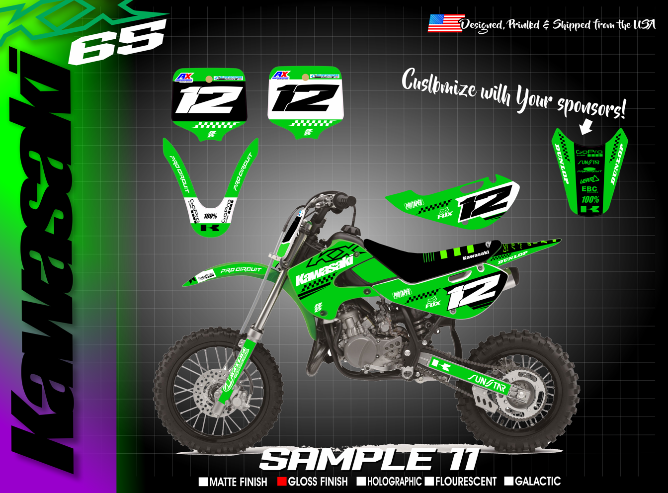 Kawasaki KX 65 & KLX110 Full Custom Graphic kit