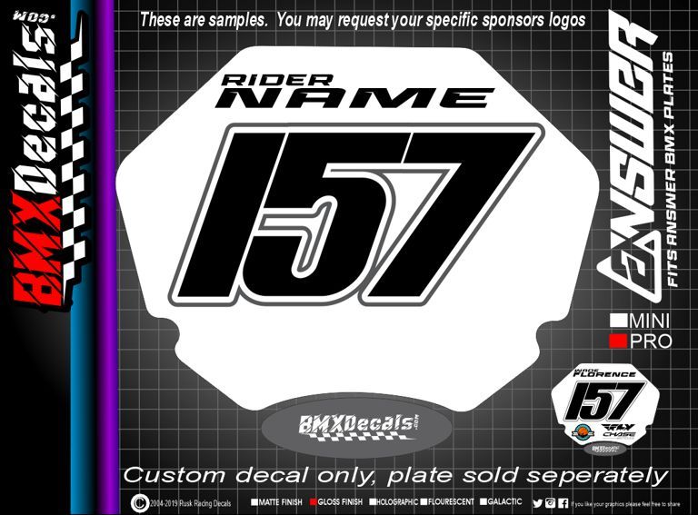 Custom Answer BMX Number Plate Decal
