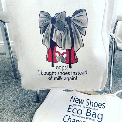 Eco Friendly Large Canvas Shopping Bag for Shoe Lovers with Champagne Quote