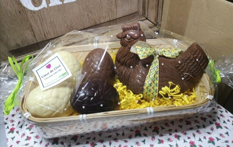 PAQUES panier poule au lait et ses 3 œufs -  300g