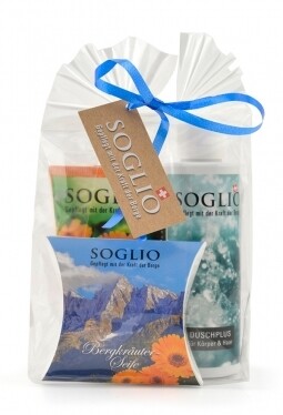 Soglio Geschenkset Ringelblumen-Crème, Duschplus, Bergkräuter-Seife