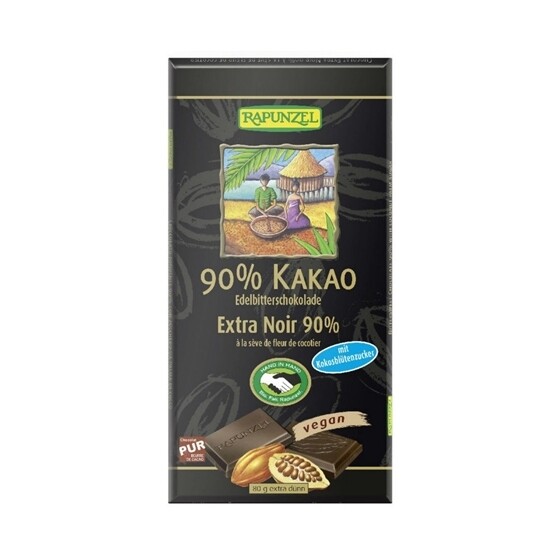 Schokolade 90% Kakao mit Kokos Blüten zucker Rapunzel Bio Tafel 12 x 80 g