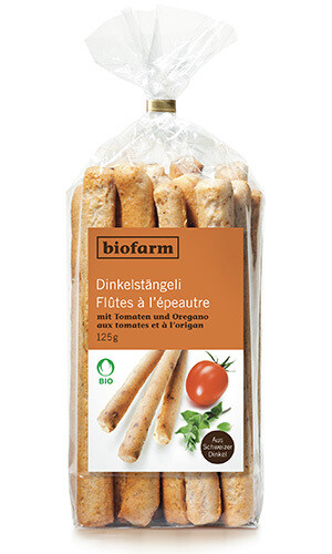 Dinkelstängeli mit Tomaten und Oregano Biofarm Bio  3 x  125 g