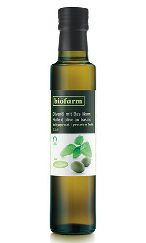 Olivenöl mit Basilikum Biofarm Bio  250 ml.