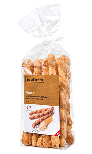 Flûtes mit Mais und Kümmel Biofarm 3 x  125 g