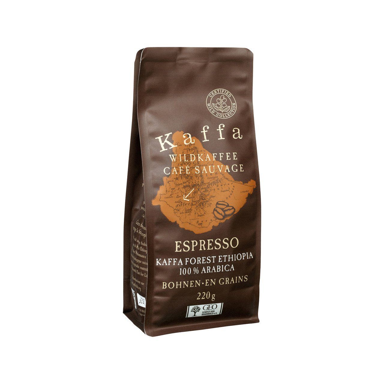 Kaffee Original Food Wildkaffee Kaffa Espresso Bohnen, EU Bio/FLO-Fairtrade 220g