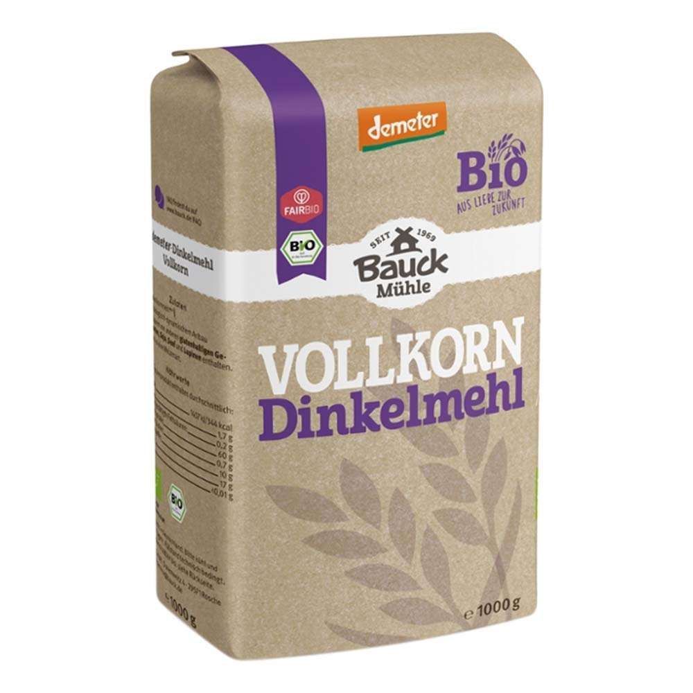 Bauck Mühle Dinkelmehl Vollkorn Demeter 3 x 1kg
