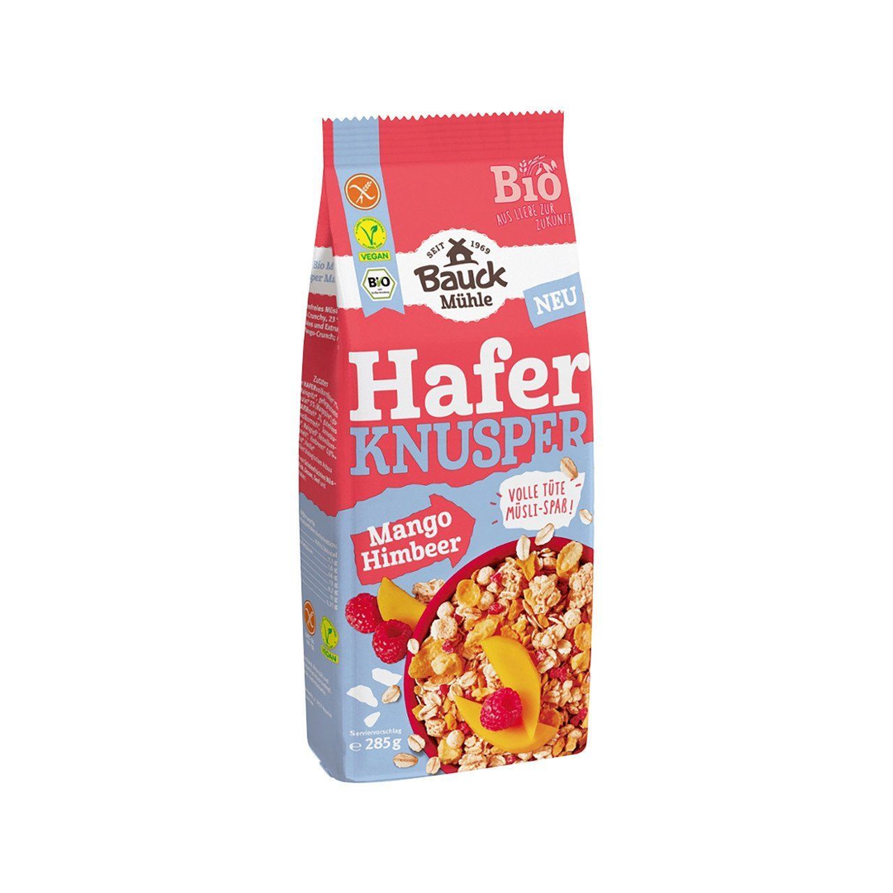 Knusper Hafer Frühstück Müsli Mango Himbeere glutenfrei, Bauck EU Bio 3x 285g