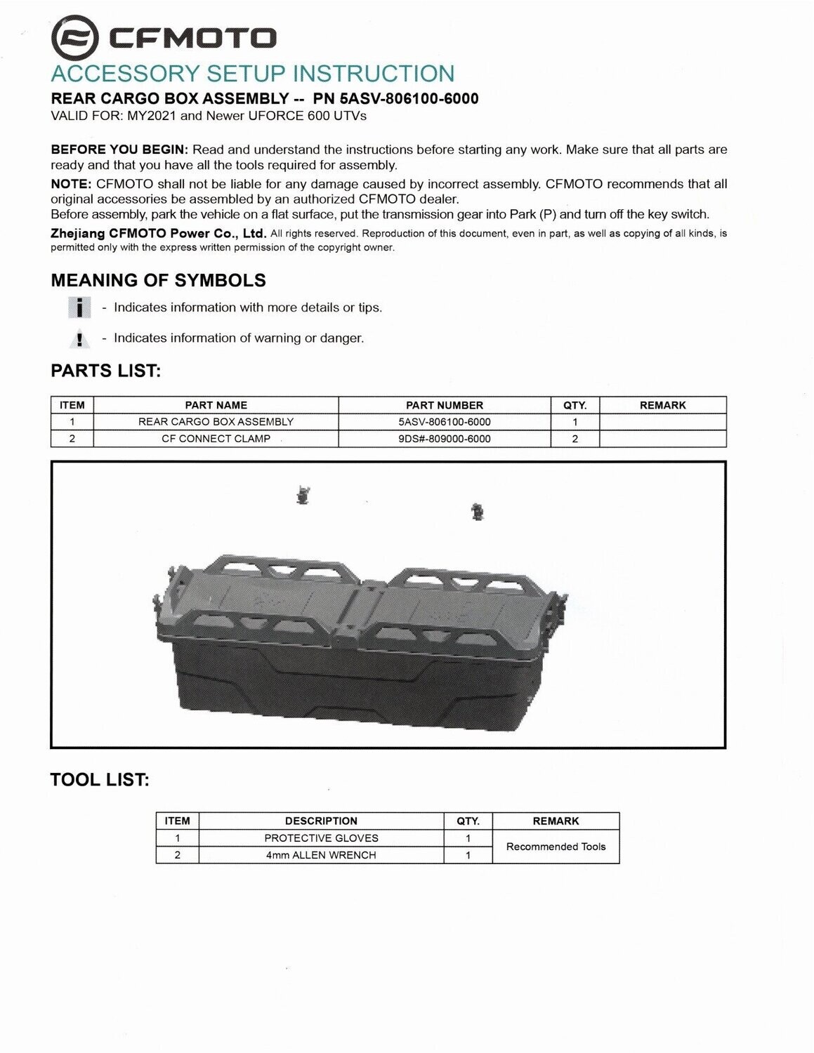 UFORCE 600/800 XL Rear Cargo Storage Trunk Box, CFMOTO OEM (5ASV