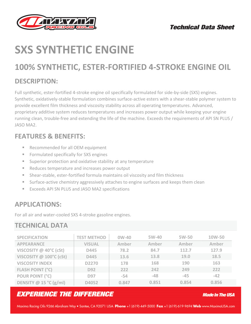 5W-40 Maxima SXS Full Synthetic 4T Engine Oil Liter (30