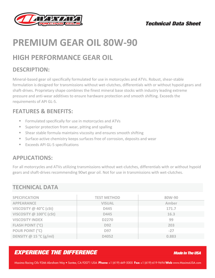80W-90 Maxima Premium Gear Oil Liter (43901)