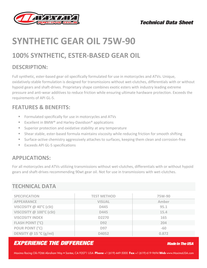 75W-90 Maxima Synthetic Gear Oil Liter (44901)