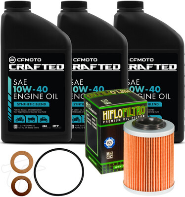 CFMOTO Oil Change Kit CFORCE/ZFORCE/UFORCE Synthetic Blend 10W-40 CRAFTED w/O-Ring, Filter, Washer