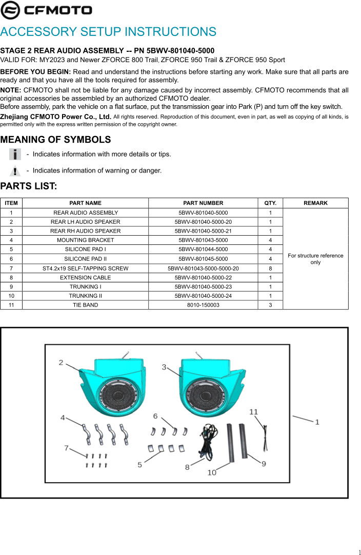 ZFORCE 800/950 Gen. 2 Stage 2 Radio Audio System, CFMOTO OEM (5BWV