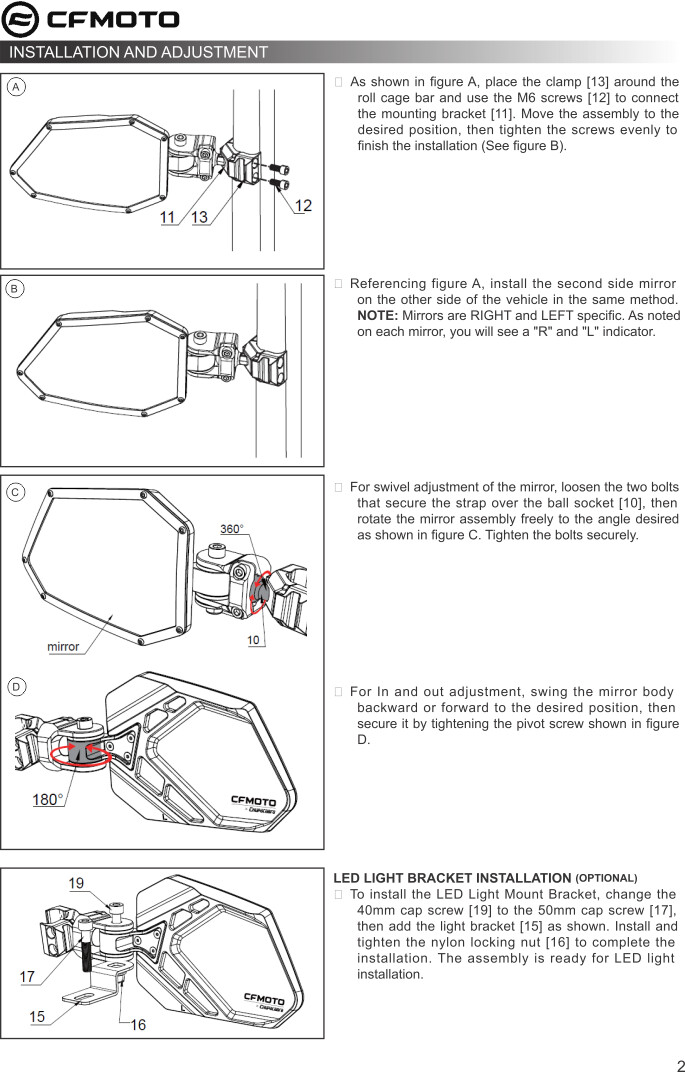 CFMOTO ZFORCE/UFORCE Profile Tube Billet Mirrors, Chupacabra