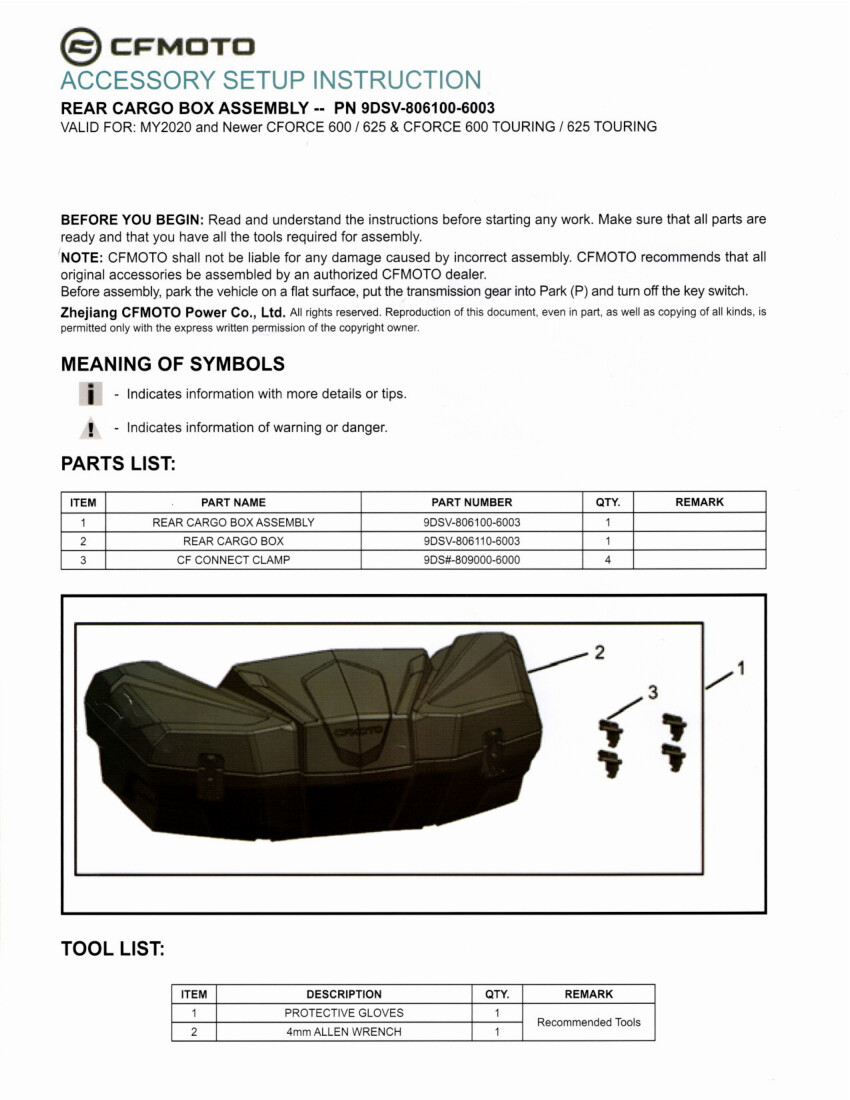 CFORCE 600 Rear Cargo Storage Trunk Box, CFMOTO OEM (9DSV-806100-6003)