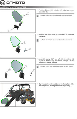 ZFORCE 800/950 Gen. 2 Side View Mirrors, CFMOTO OEM (5BWV-805500-5000)