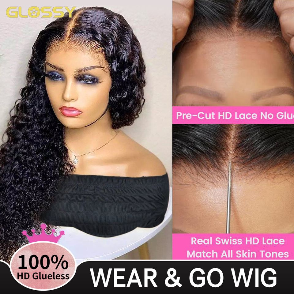 Deep Wave Glueless Wig Human Hair Ready To Wear And Go PrePlucked For Women