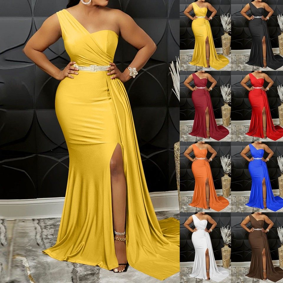 Yellow Women Sexy Bodycon Dresses Elegant One Shoulder Formal Party Event Evening Dress Female Side Slit African Gowns Vestidos Yellow Women Sexy Bodycon Dresses Elegant One Shoulder Formal Party Event Evening Dress Female Side Slit African Gowns Vestidos