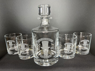 Dead Presidents Classic Round Decanter set w/4 Glasses