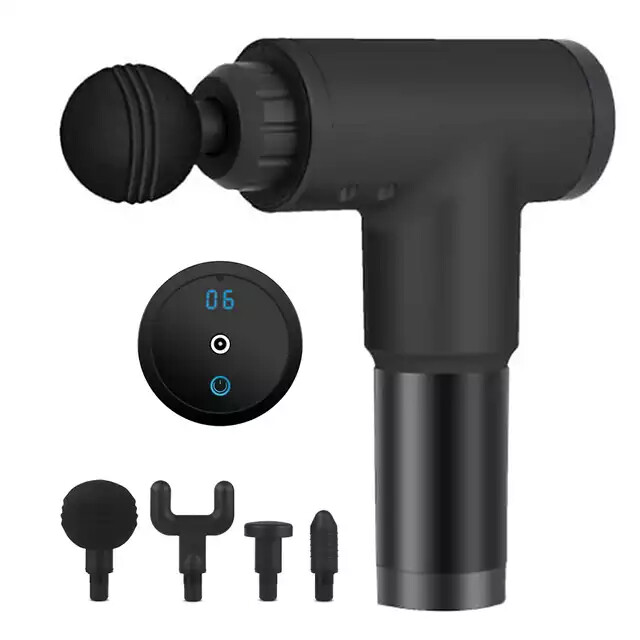 Percussion Massage Gun With LED Screen 6 Speeds 4 Head Deep Tissue Massage Gun